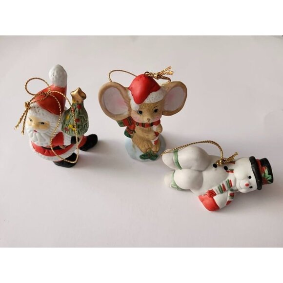 Vintage 1997 Lot of 3 Ornaments Santa Tree Merry Christmouse Frosty Fell Down - Picture 3 of 5